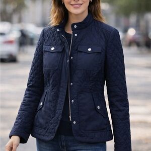 Women's Brooks Brothers Diamond Quilted Navy Blue Zip Front Jacket Sz 6